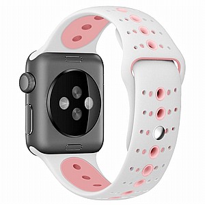 ����� ������� ����  Two Tone Porous Silicone Band ���� LaTera ����� ��� ����: Apple Watch 38mm/40mm/41mm (��� White/Pink)