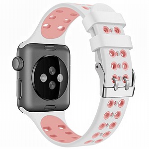 רצועת סיליקון מדגם Two Color Double Silicone Band מבית LaTera לשעון חכם מדגם: Apple Watch 38mm/40mm/41mm (צבע White/Pink) רצועת סיליקון מדגם Two Color Double Silicone Band מבית LaTera לשעון חכם מדגם: Apple Watch 38mm/40mm/41mm (צבע White/Pink)