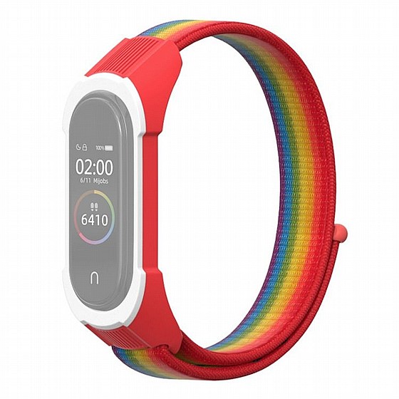 ����� �� / ������ ���� Replacement Strap Nylon Band ���� LaTera ����� ��� ����: Xiaomi Mi Band 5 / 6 (��� Rainbow/Red White)