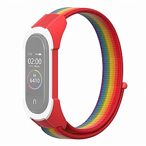 ����� �� / ������ ���� Replacement Strap Nylon Band ���� LaTera ����� ��� ����: Xiaomi Mi Band 5 / 6 (��� Rainbow/Red White)