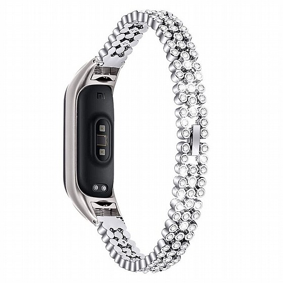 ����� ���� ���� Diamond Studded Steel Band ���� LaTera ����� ��� ����: Xiaomi Mi Band 5 / 6 (��� Silver)