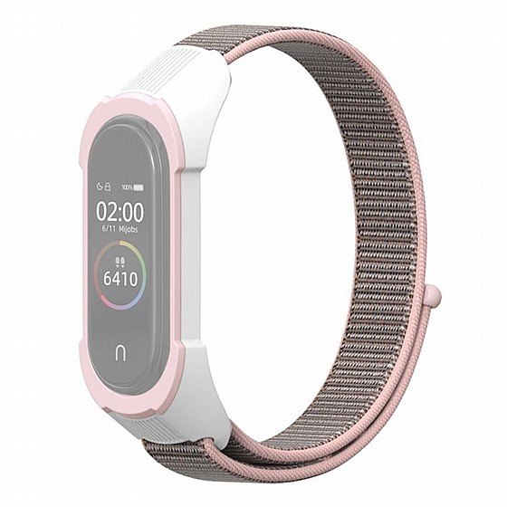 ����� �� / ������ ���� Replacement Strap Nylon Band ���� LaTera ����� ��� ����: Xiaomi Mi Band 5 / 6 (��� Pink/White Pink)