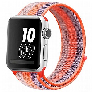 ����� �� / ������ ���� Loop Nylon Band ���� LaTera ����� ��� ����: Apple Watch 42mm/44mm/45mm (��� Striped Rrange Red)