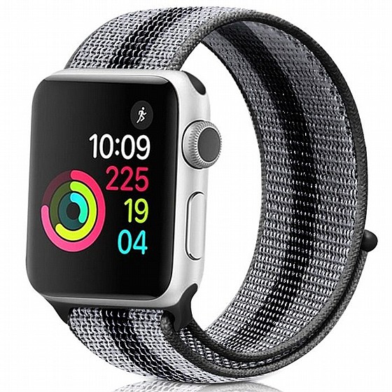 ����� �� / ������ ���� Loop Nylon Band ���� LaTera ����� ��� ����: Apple Watch 38mm/40mm/41mm (��� Striped Black)