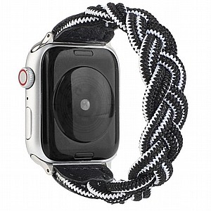 ����� �� / ������ ���� Elastic Woven Nylon Band ���� LaTera ����� ��� ����: Apple Watch 38mm/40mm/41mm (��� Black/White)