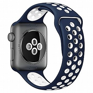 רצועת סיליקון מדגם Sport Silicone Band מבית LaTera לשעון חכם מדגם: Apple Watch 42mm/44mm/45mm (צבע Dark Blue/White) רצועת סיליקון מדגם Sport Silicone Band מבית LaTera לשעון חכם מדגם: Apple Watch 42mm/44mm/45mm (צבע Dark Blue/White)