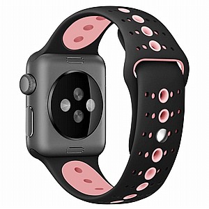 רצועת סיליקון מדגם Two Tone Porous Silicone Band מבית LaTera לשעון חכם מדגם: Apple Watch 42mm/44mm/45mm (צבע Black/Pink) רצועת סיליקון מדגם Two Tone Porous Silicone Band מבית LaTera לשעון חכם מדגם: Apple Watch 42mm/44mm/45mm (צבע Black/Pink)