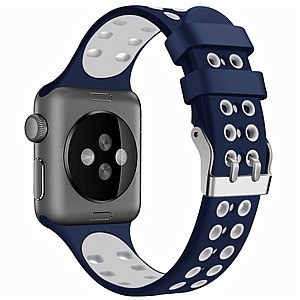 רצועת סיליקון מדגם Two Color Double Silicone Band מבית LaTera לשעון חכם מדגם: Apple Watch 38mm/40mm/41mm (צבע (Blue/White) רצועת סיליקון מדגם Two Color Double Silicone Band מבית LaTera לשעון חכם מדגם: Apple Watch 38mm/40mm/41mm (צבע (Blue/White)
