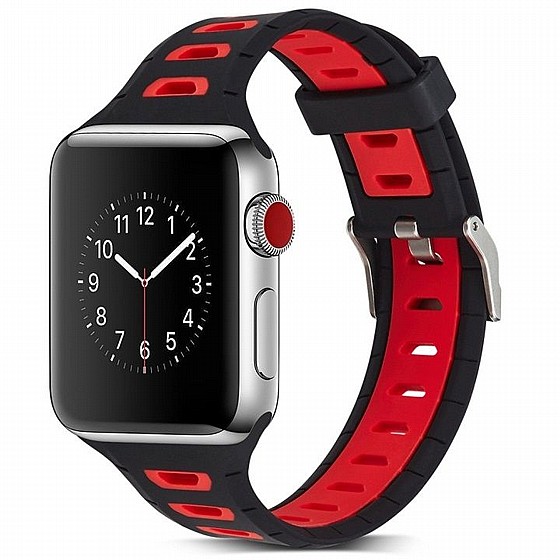 ����� ������� ����  T-Shape Two Color Silicone Band ���� LaTera ����� ��� ����: Apple Watch 42mm/44mm/45mm (��� Black/Red)