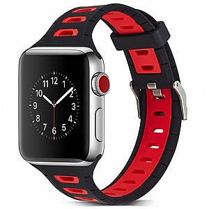 רצועת סיליקון מדגם T-Shape Two Color Silicone Band מבית LaTera לשעון חכם מדגם: Apple Watch 42mm/44mm/45mm (צבע Black/Red) רצועת סיליקון מדגם T-Shape Two Color Silicone Band מבית LaTera לשעון חכם מדגם: Apple Watch 42mm/44mm/45mm (צבע Black/Red)