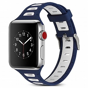 רצועת סיליקון מדגם T-Shape Two Color Silicone Band מבית LaTera לשעון חכם מדגם: Apple Watch 38mm/40mm/41mm (צבע White/Blue) רצועת סיליקון מדגם T-Shape Two Color Silicone Band מבית LaTera לשעון חכם מדגם: Apple Watch 38mm/40mm/41mm (צבע White/Blue)