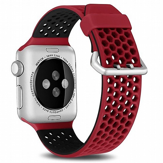 ����� ������� ����  Two Tone Honeycomb Silicone Band ���� LaTera ����� ��� ����: Apple Watch 42mm/44mm/45mm (��� Red/Black)
