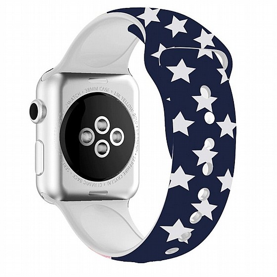 ����� ������� ����  Printing Double Nail Silicone Band ���� LaTera ����� ��� ����: Apple Watch 42mm/44mm/45mm (��� Blue Stars)