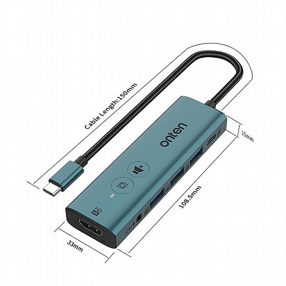 ���� ������ TYPE-C ������ HDMI 4K 60Hz x 2 + ����� VGA + ����� 3.5mm ���� Onten