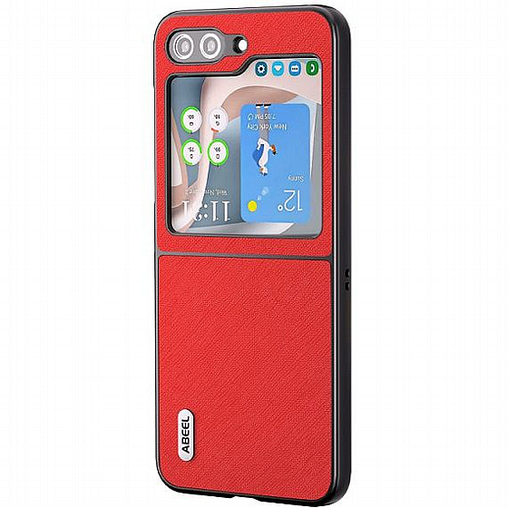 ����� ���� ���� Cross Texture Genuine Leather ���� Abeel ������ ������ ����: Samsung Galaxy Z Flip 5 (��� ����)